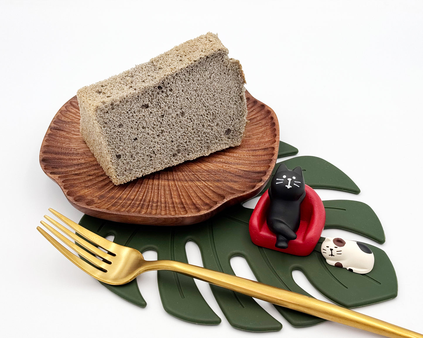 Naked black sesame chiffon cake, sliced