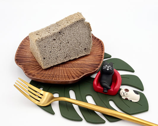 Naked black sesame chiffon cake, sliced