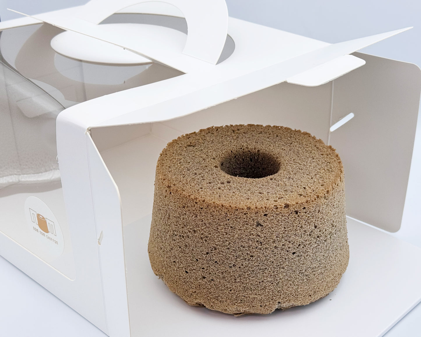 Naked black sesame chiffon cake, packaged