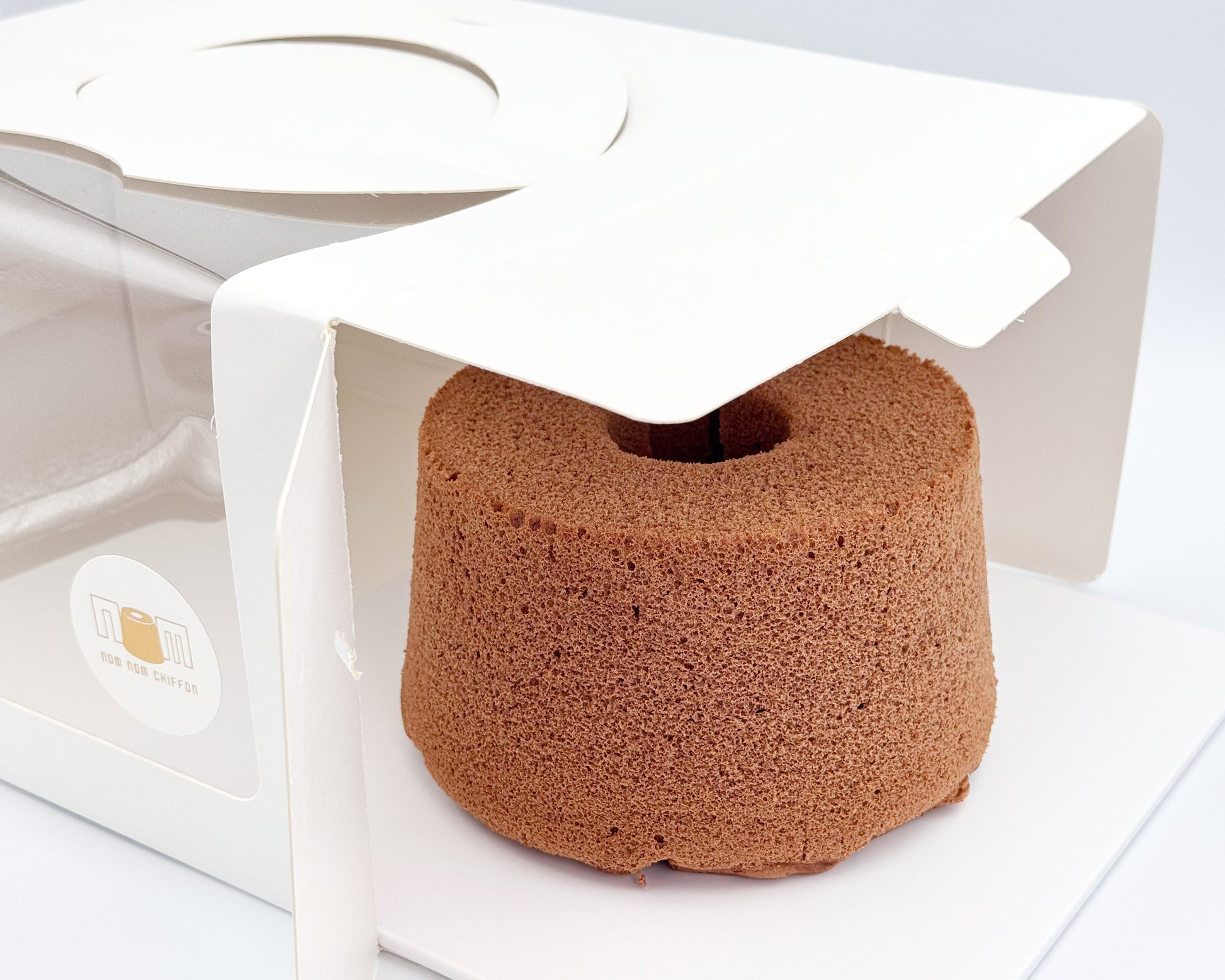 Naked valrhona chocolate chiffon cake, packaged