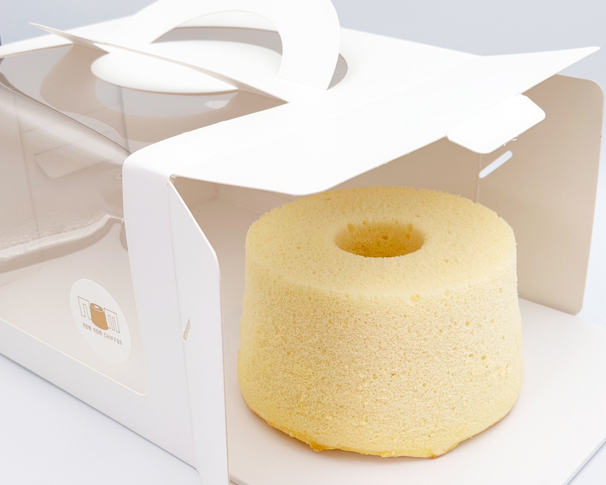 Naked vanilla chiffon cake, packaged
